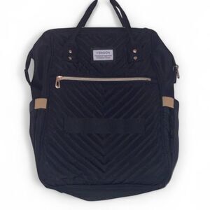Vsnoon Quilted Black Diaper Travel Backpack with USB Port & Laptop Sleeve